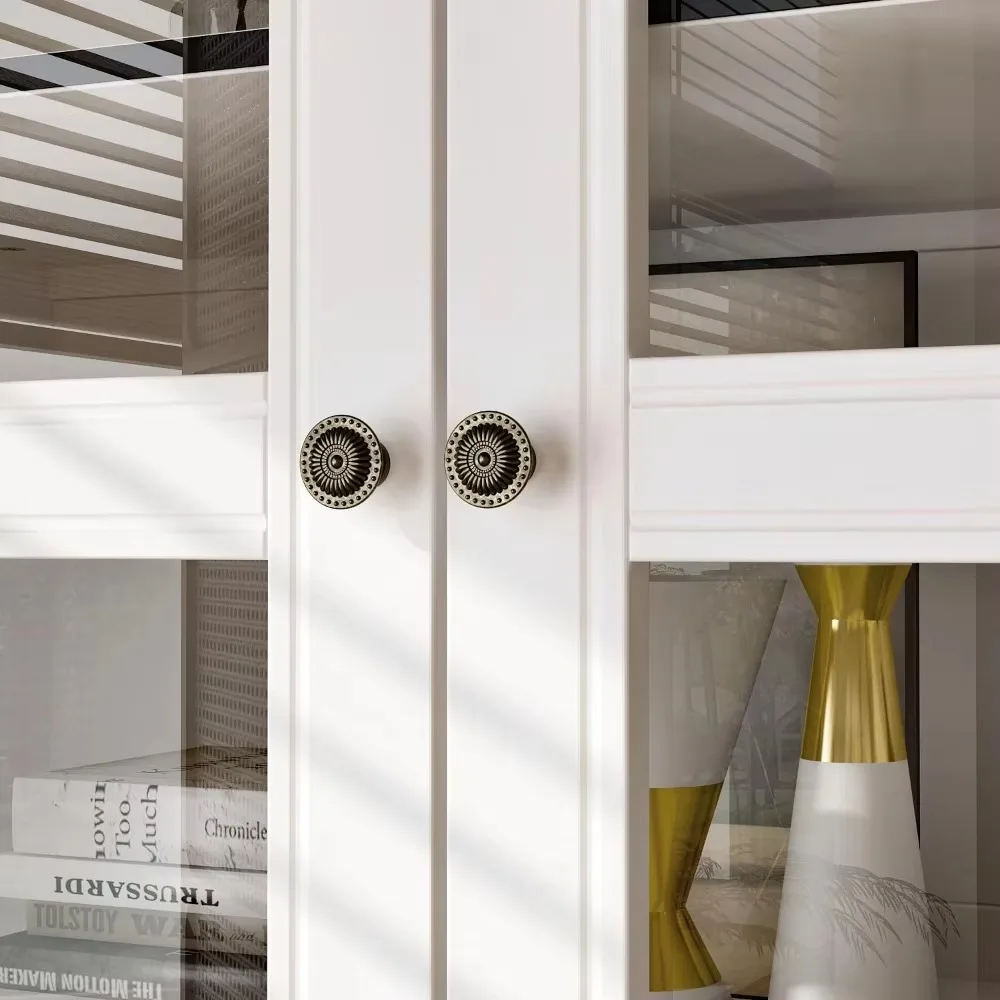 Display Cabinet with Glass Doors,Curio Cabinet with Drawers and Shelves,White Glass Storage Cabinet, Living Room Kitchen - Image 6