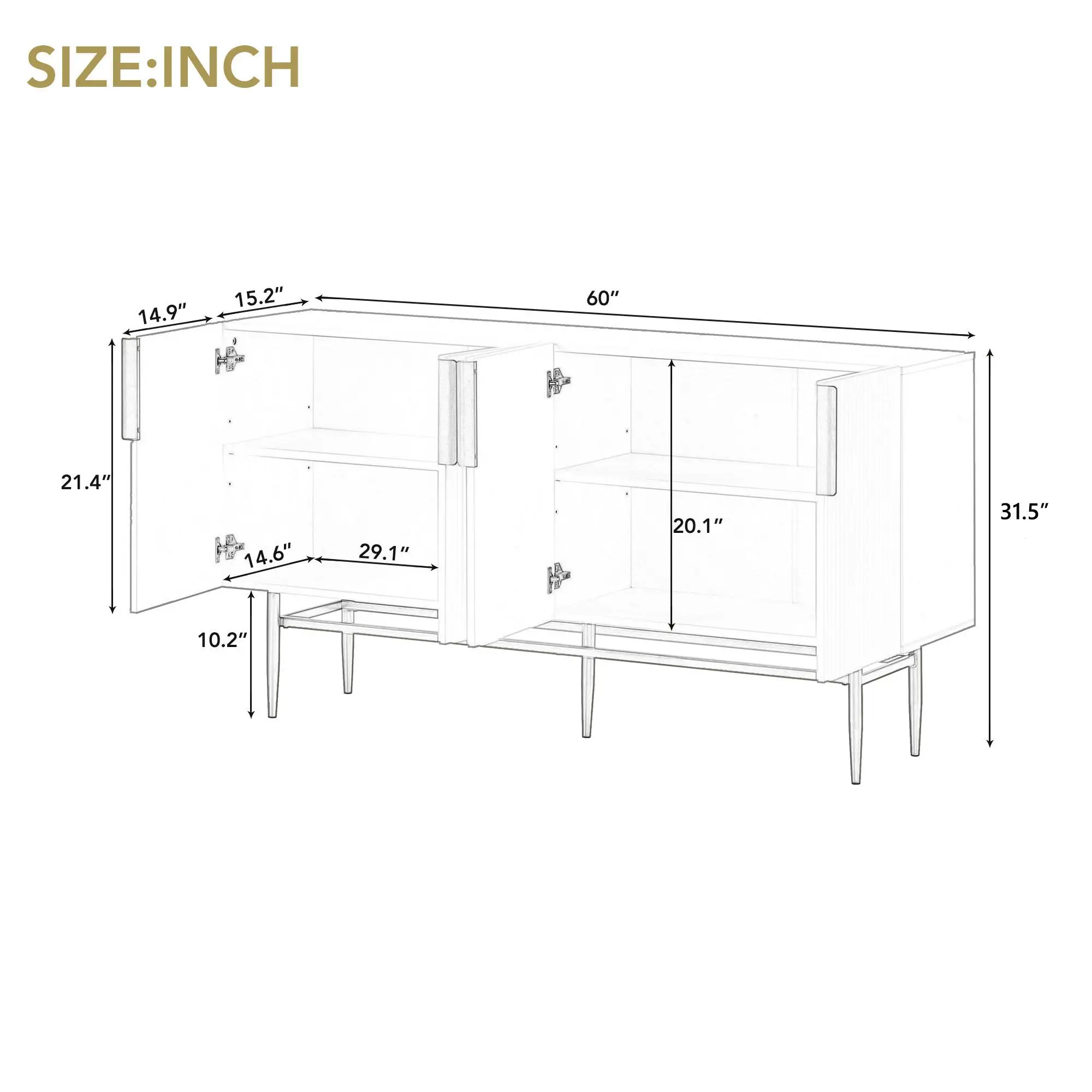 Modern Elegant 4-door Sideboard Gold Metal Handle Buffet Cabinet for Dining Room,Living Room,Bedroom,Hallway - Image 4