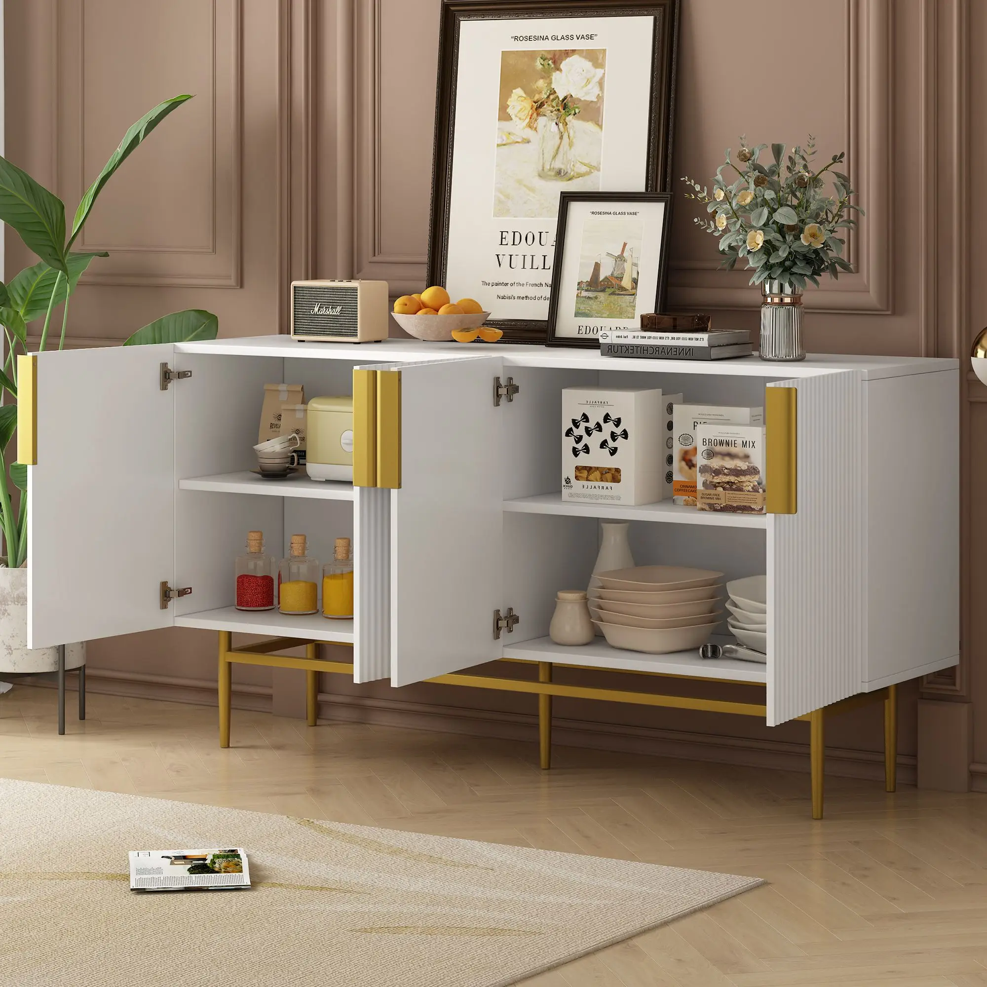 Modern Elegant 4-door Sideboard Gold Metal Handle Buffet Cabinet for Dining Room,Living Room,Bedroom,Hallway - Image 3