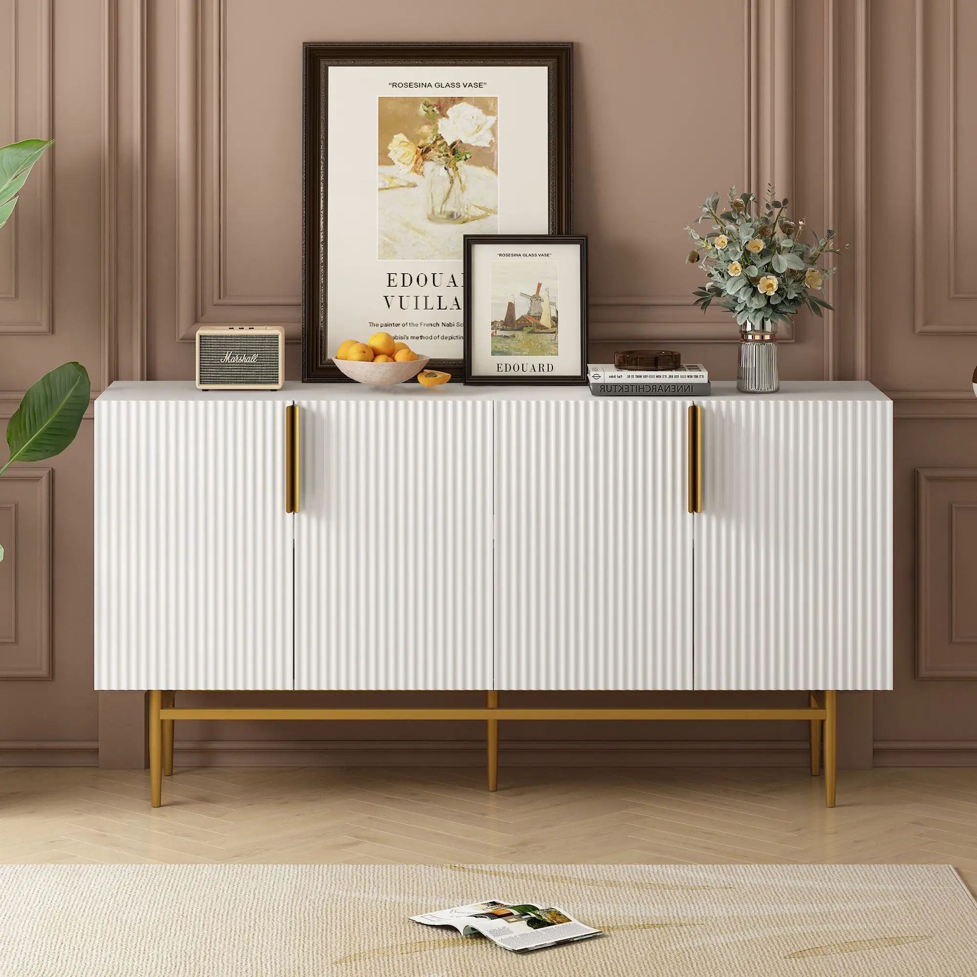 Modern Elegant 4-door Sideboard Gold Metal Handle Buffet Cabinet for Dining Room,Living Room,Bedroom,Hallway - Image 2