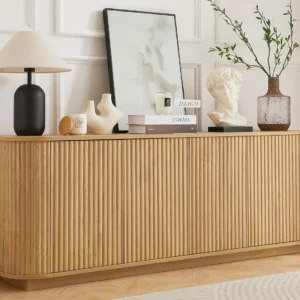 64" Sideboard Buffet Cabinet , Wooden Fluted Storage Cabinet Sideboard with Adjustable Shelves Pressed Spring for Living Room